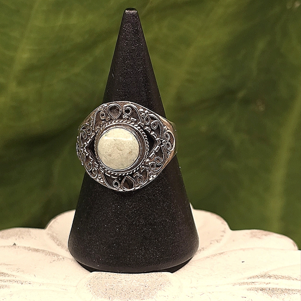 925 Silver And Natural Stone Filigree Ring